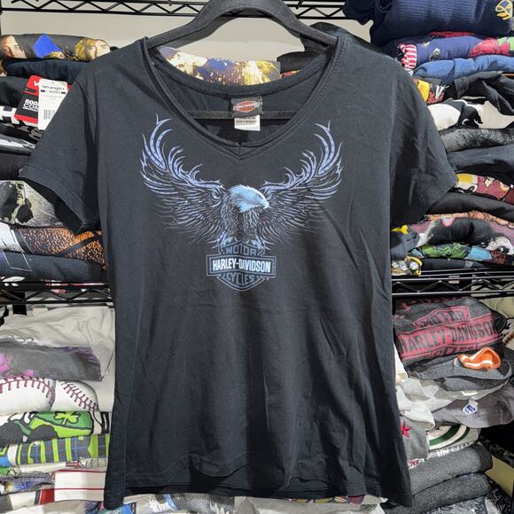 Y2K Harley Davidson Women’s Illinois Eagle Bedazzled Shirt Size Large - Picture 1 of 5